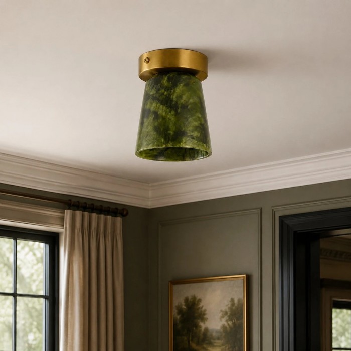 Vintage groene jade stenen plafondlamp - Metalen retro verlichting voor de hal HL3786