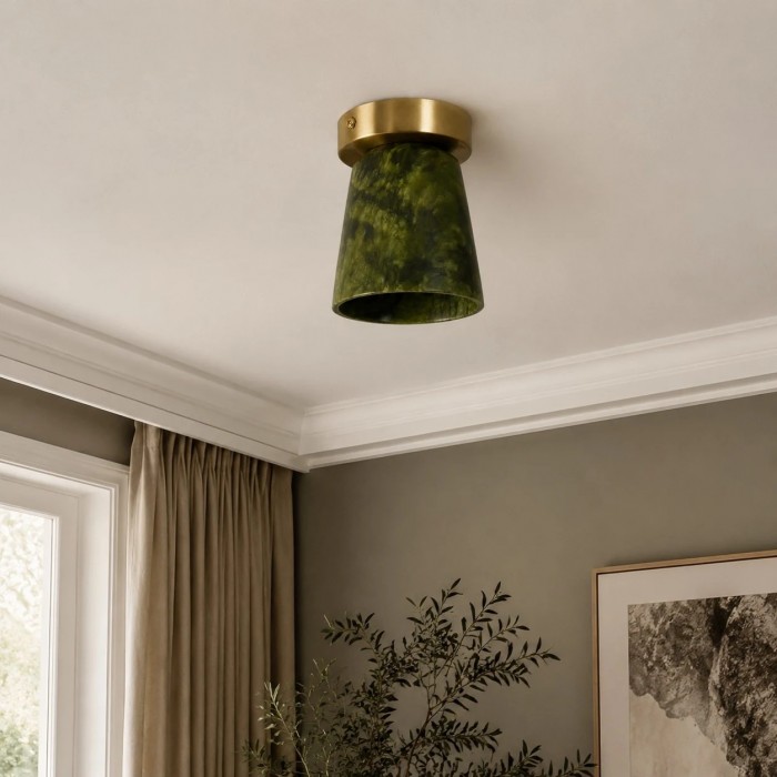 Vintage groene jade stenen plafondlamp - Metalen retro verlichting voor de hal HL3786