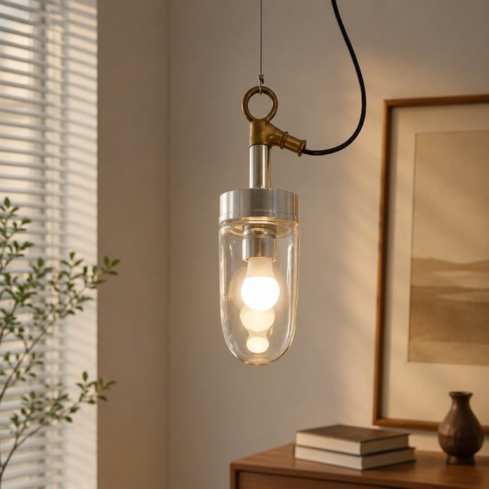 Lampa wisząca z przezroczystego szkła w stylu vintage industrialnym HL3993