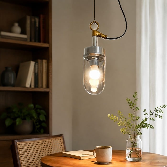 Lampa wisząca z przezroczystego szkła w stylu vintage industrialnym HL3993