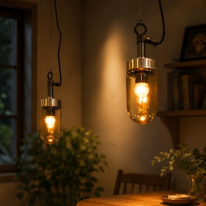 Lampa wisząca z przezroczystego szkła w stylu vintage industrialnym HL3993