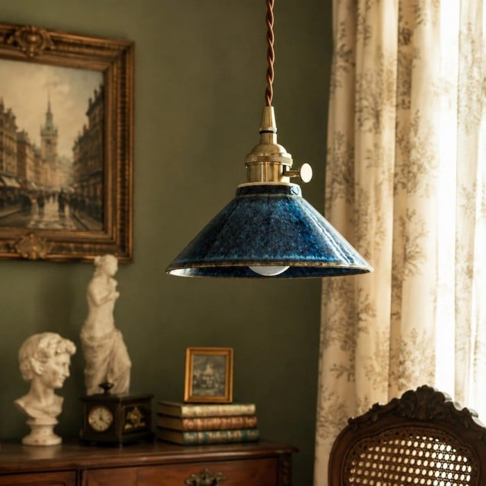 Vintage Kiln-Glazed Ceramic Tea Room Pendant Light HL3698