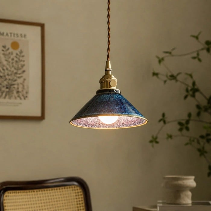 Vintage Kiln-Glazed Ceramic Tea Room Pendant Light HL3698