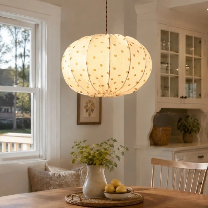 Lampa wisząca z tkaniny w kropki w stylu vintage HL3917