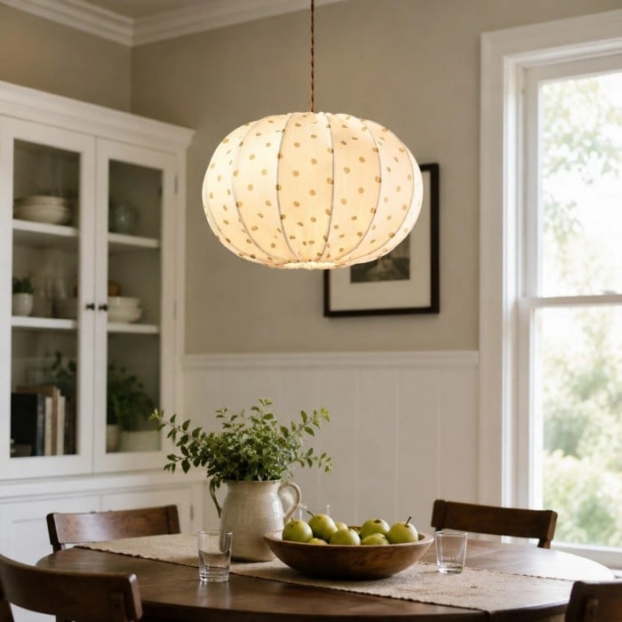 Lampa wisząca z tkaniny w kropki w stylu vintage HL3917
