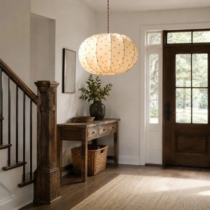 Lampa wisząca z tkaniny w kropki w stylu vintage HL3917