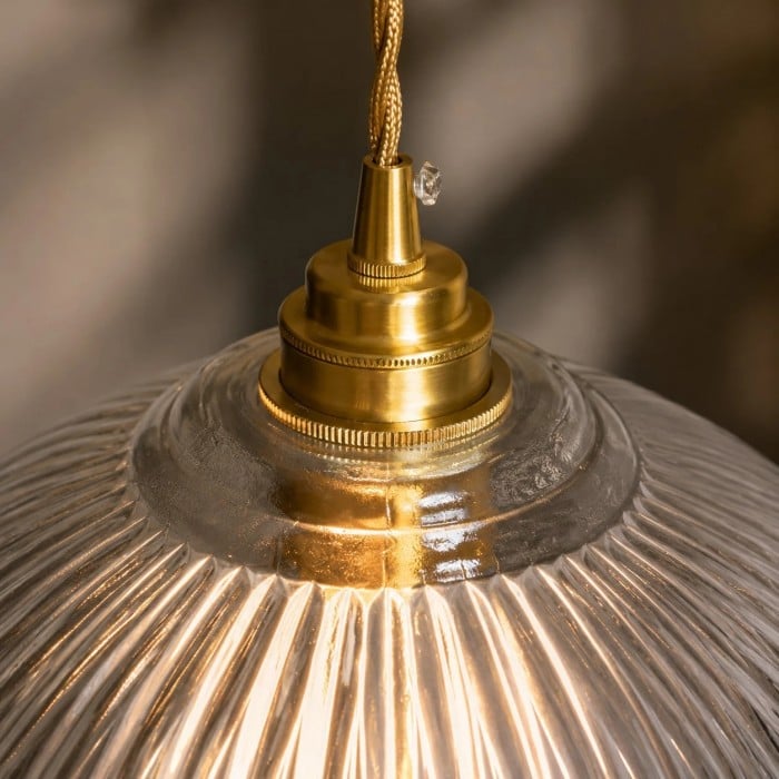Vintage Ribbed Glass Pendant Light with Brass Accent HL3810
