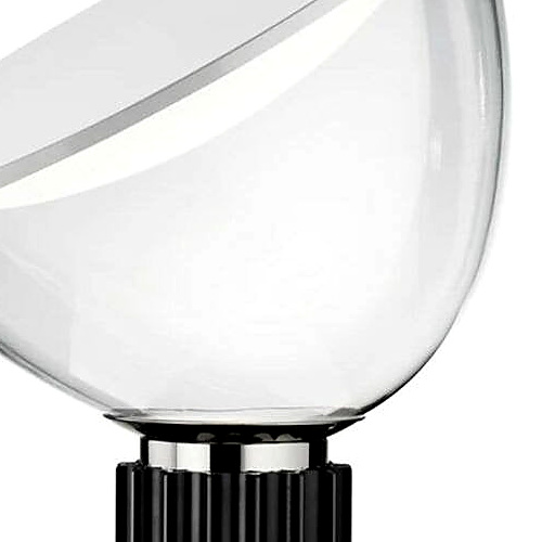 Bowlum-tafellamp: transparante schaal, verbinding met de metalen voet