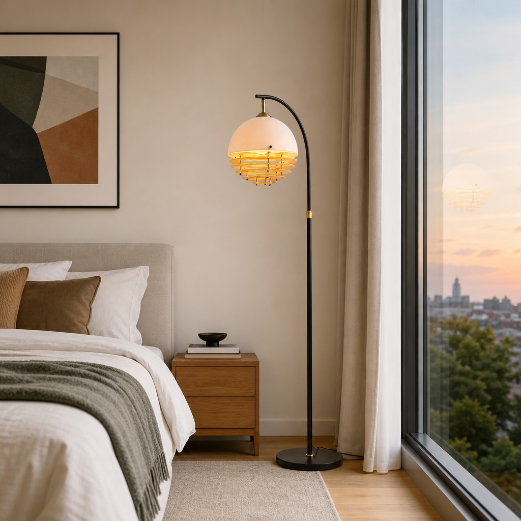 Afterglow Sunset gebogen vloerlamp - Vintage glazen kap voor slaapkamer HL3571