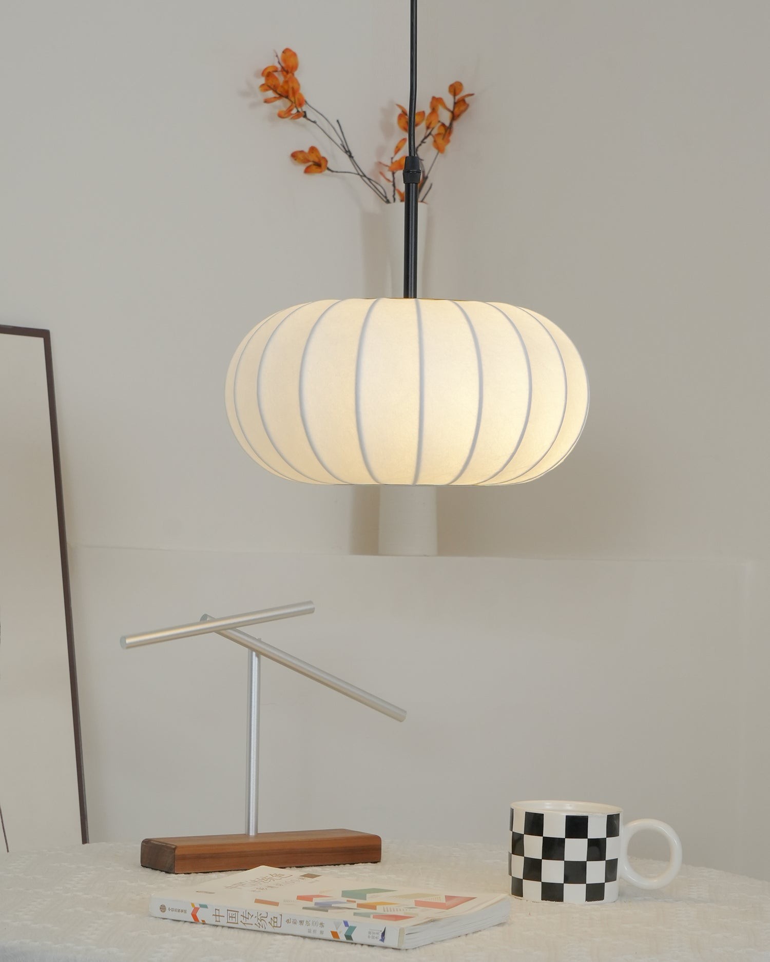 Eenvoudige Wabi-sabi witte lantaarn stoffen hanglamp HL852