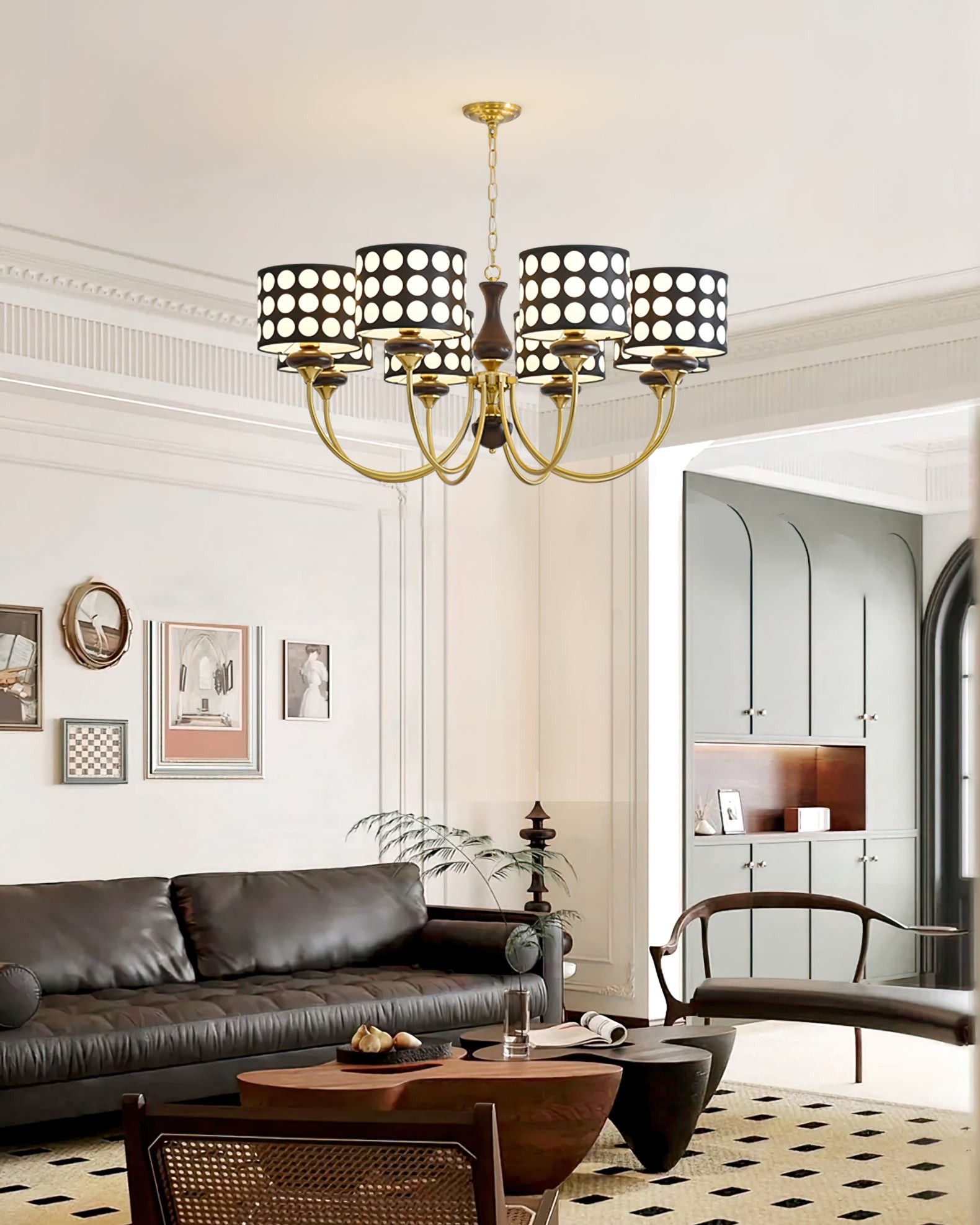Moderne luxe zwarte kroonluchter met meerdere koppen en stippen HL1121
