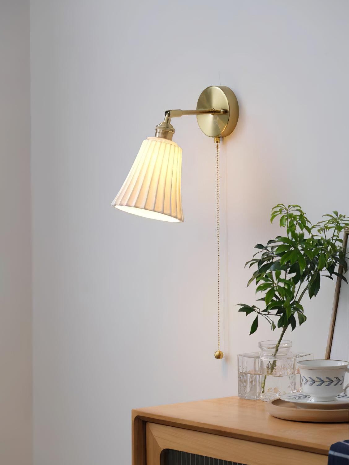 Moderne trekkoord metalen keramiek binnenwandlamp voor slaapkamer HL863