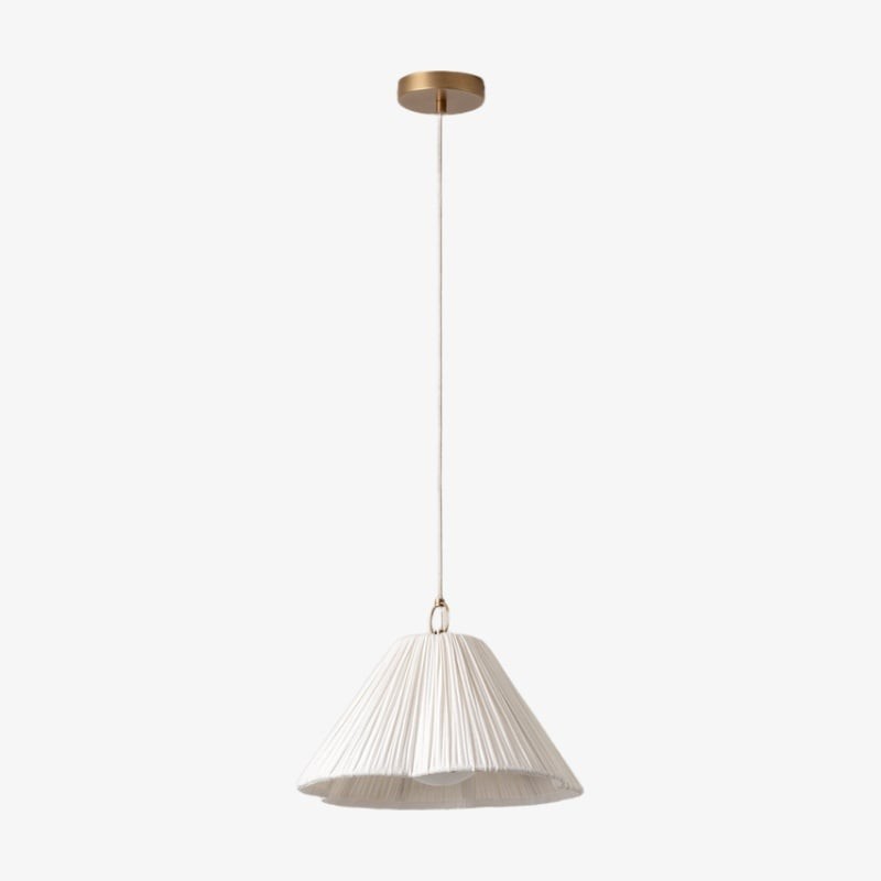 Blossine linnen hanglamp met geschulpte rand - gelaagde kap en metalen plafondplaat, rustiek tot modern HL1921
