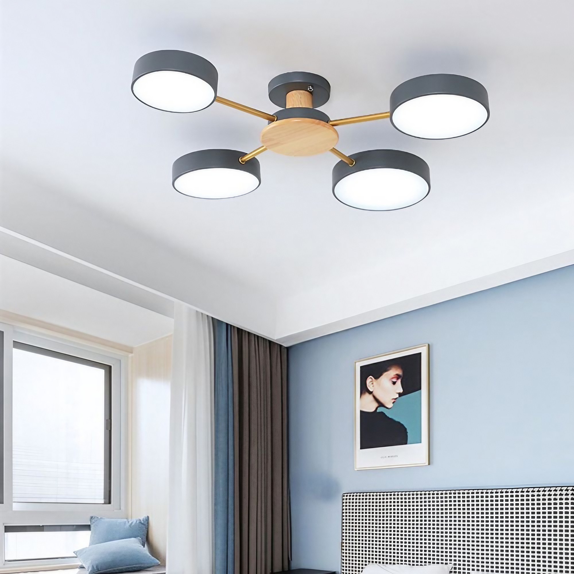 Moderne plafondlamp met takkenschijf - LED-lamp van hout voor eetkamer HL1345