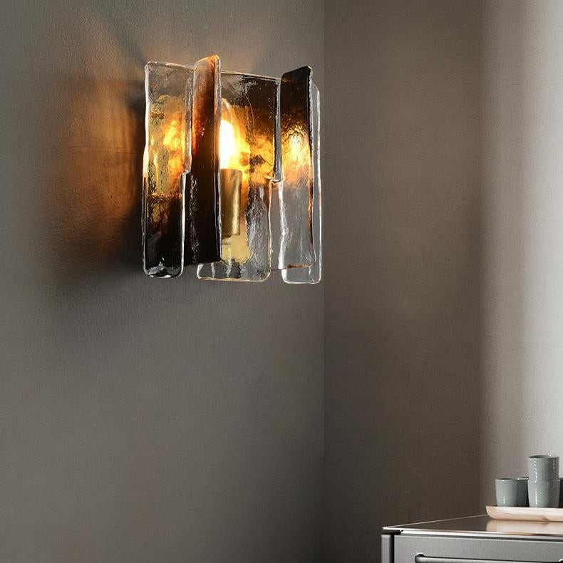Moderne luxe rechthoekige koperen glazen wandlamp met 1 lichtpunt voor de woonkamer HL1423