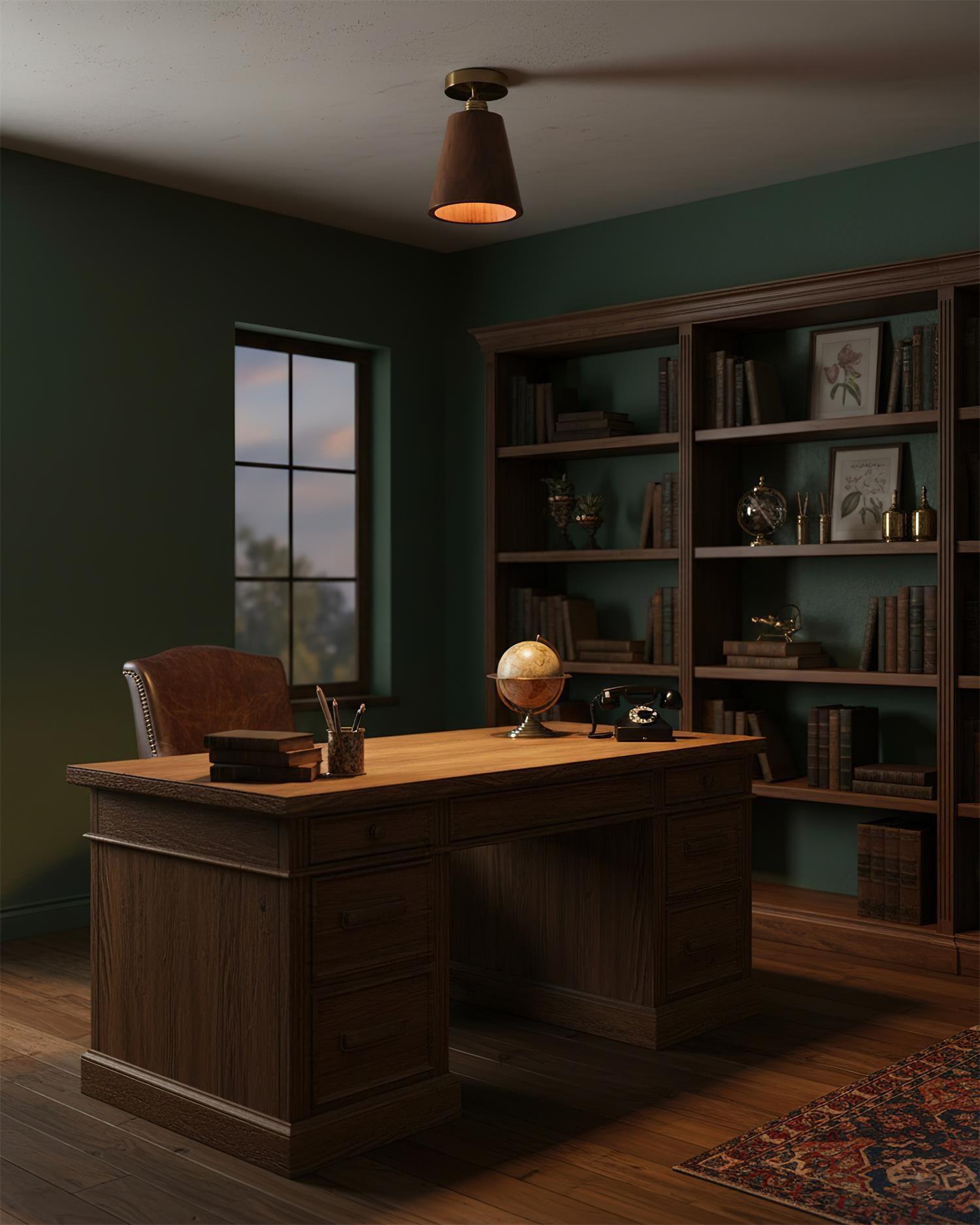 Plafondlamp met kraag van hout HL2788