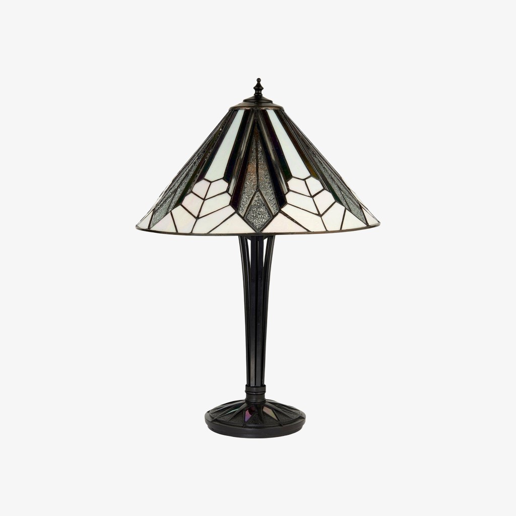 TF Astoria Art Deco tafellamp met glas-in-loodkap - Afgeschuinde en iriserende kap voor slaapkamer of woonkamer HL2048