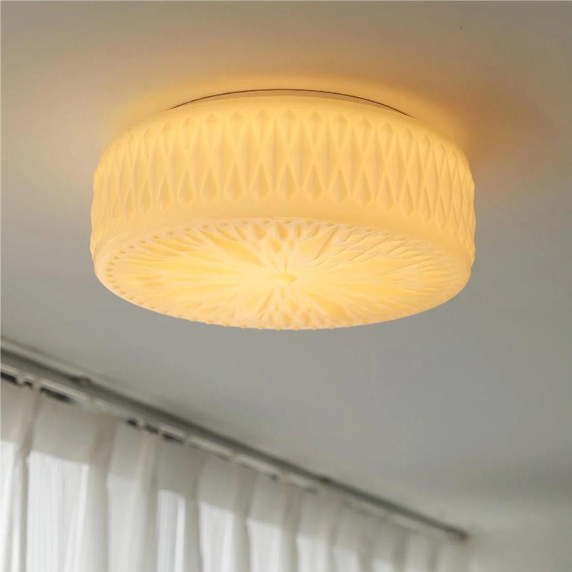 Vintage gebeeldhouwde glazen schijfplafondlamp HL194