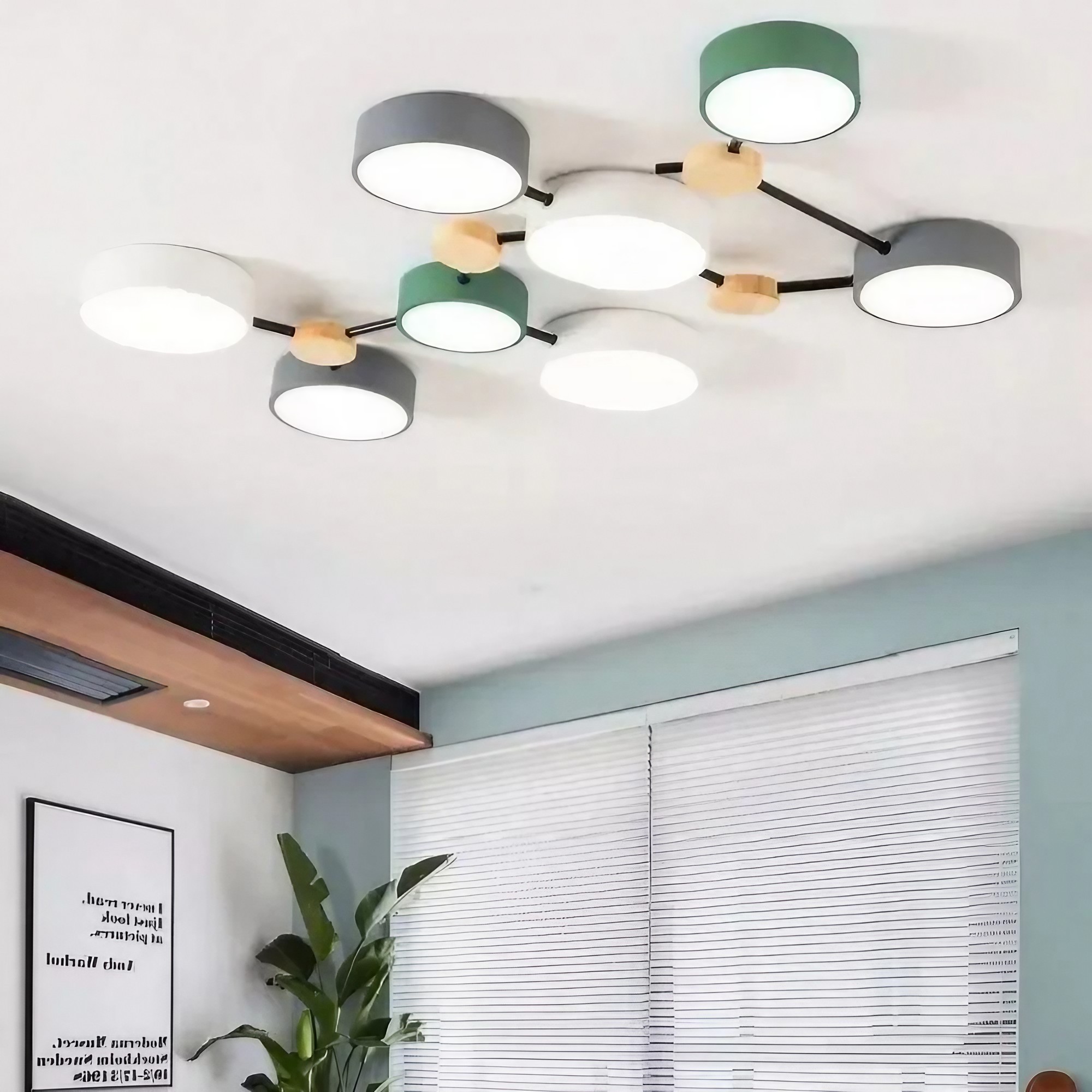 Moderne plafondlamp met houten schijf - LED-lamp met takken voor woonkamer HL1346