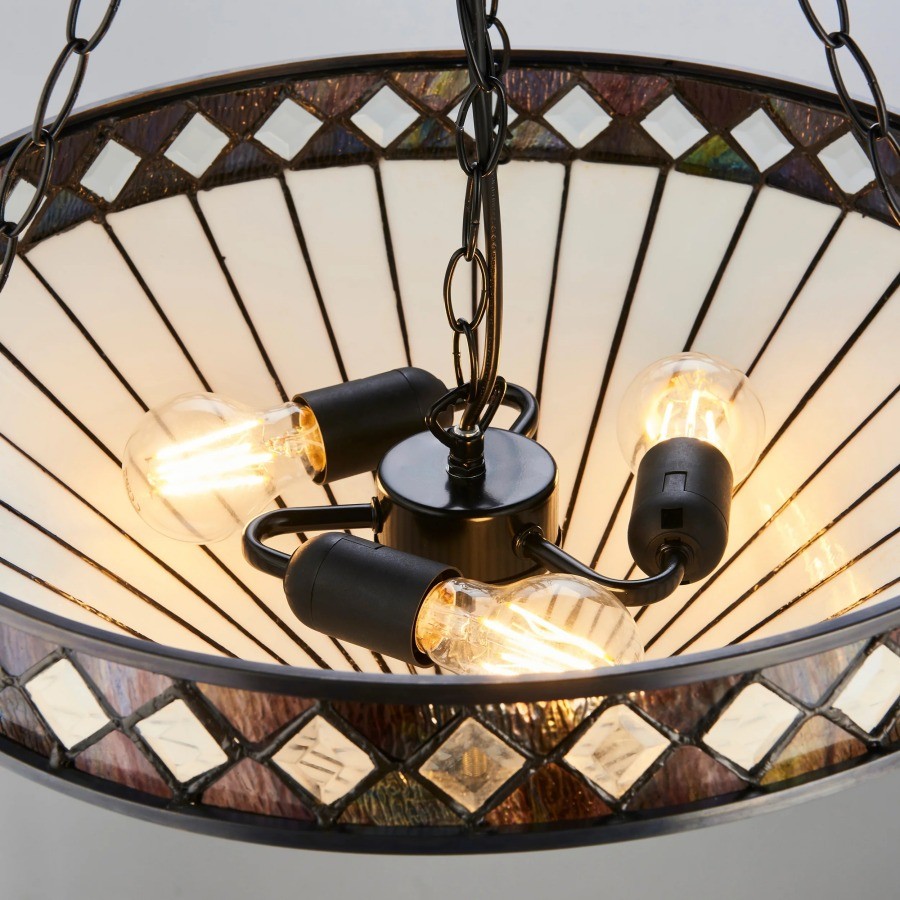 TF Fargo Verstelbare Hanglamp met Glas-in-lood-geïnspireerde omgekeerde kap voor kookeiland en eettafel HL2177