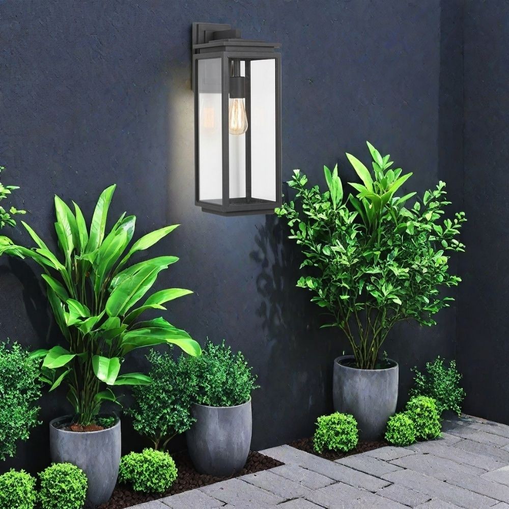 Waterdichte Zwarte Rechthoekige Glazen Buiten Wandlamp HL1005