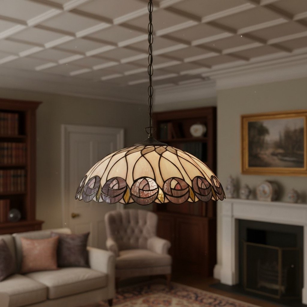 TF Hutchinson Tiffany glazen hanglamp met artistiek mozaïekdesign voor eet- en woonkamers HL2151