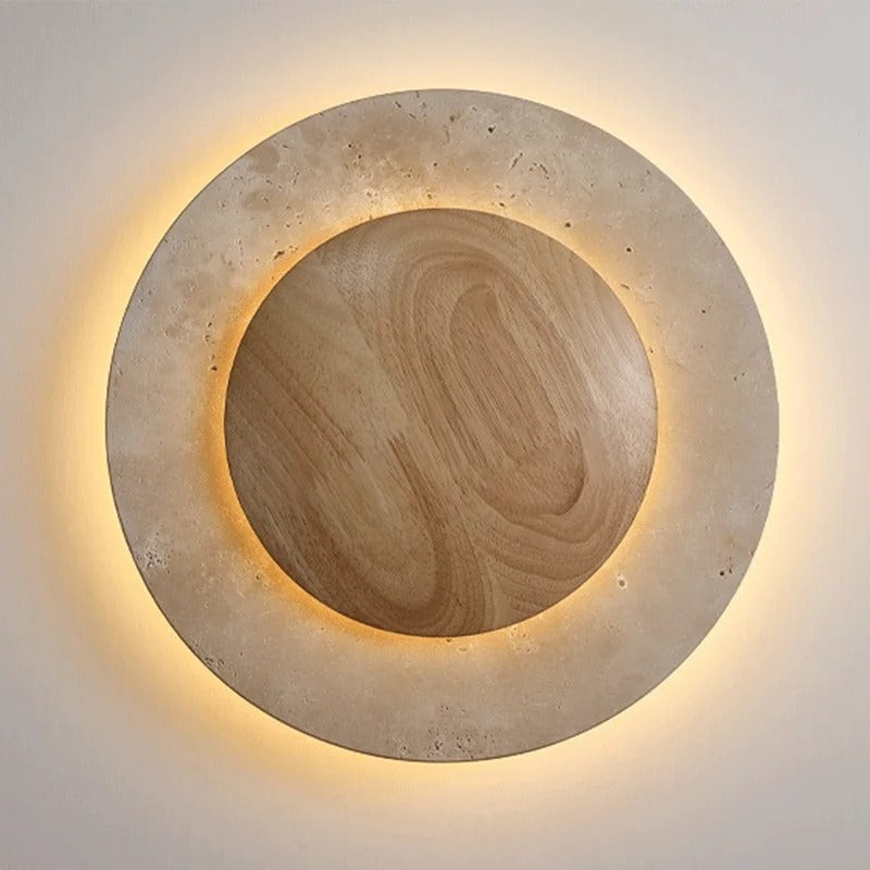 Ronde wandlamp van travertijnhout HL3433