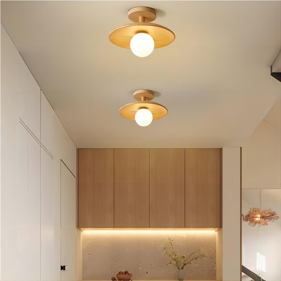 Rustieke Plafon houten glazen plafondlamp HL93