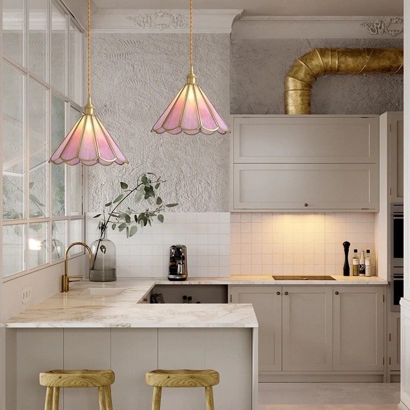 Romantische Retro Messing Glazen Hanglamp HL66