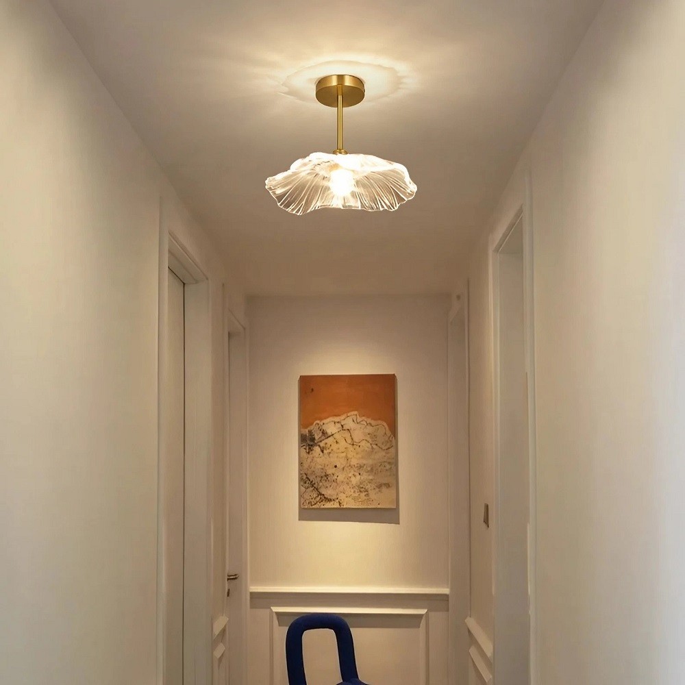 Vintage Glazen Plafondlamp met Lotus Bloem HL217
