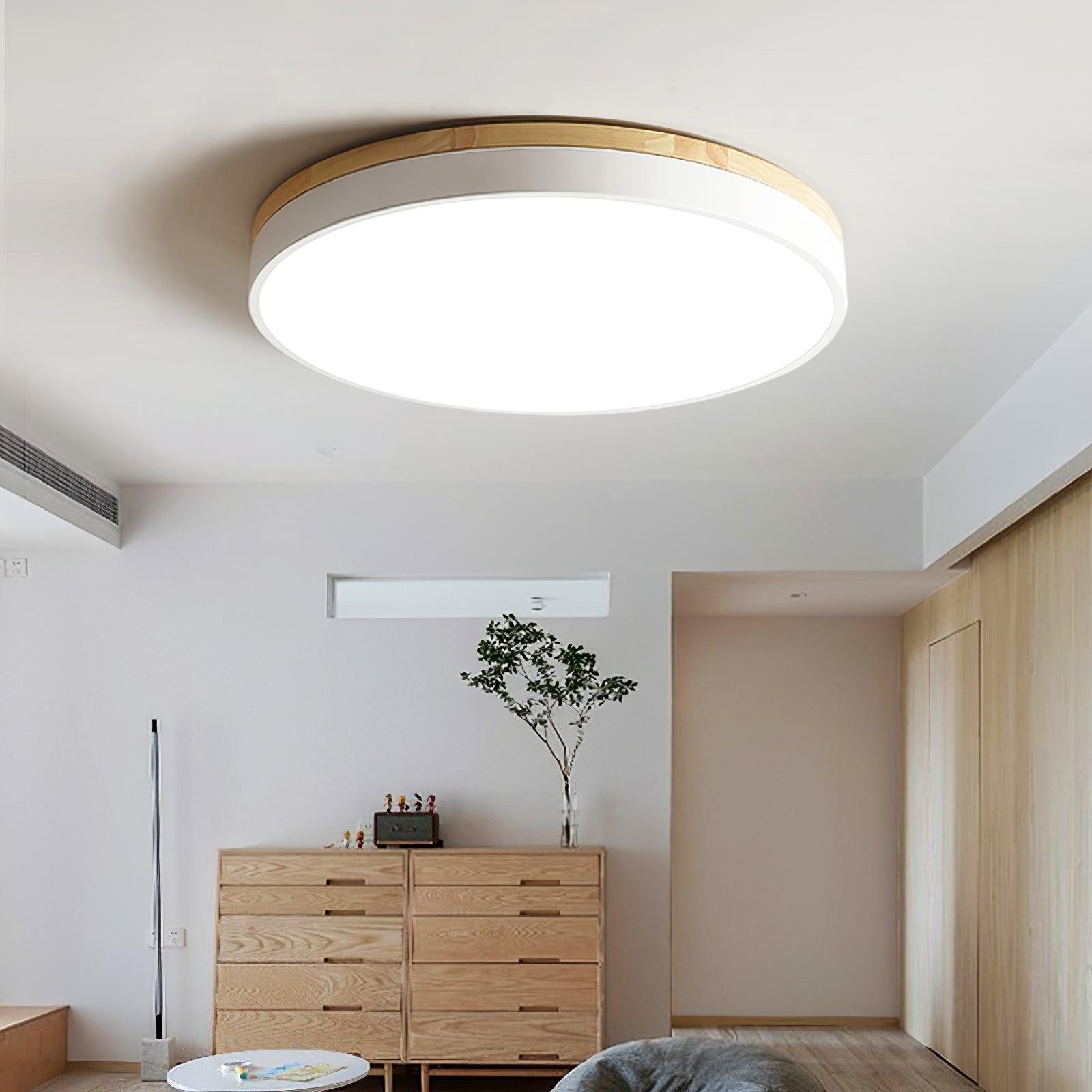 Witte ronde houten plafondlamp HL828
