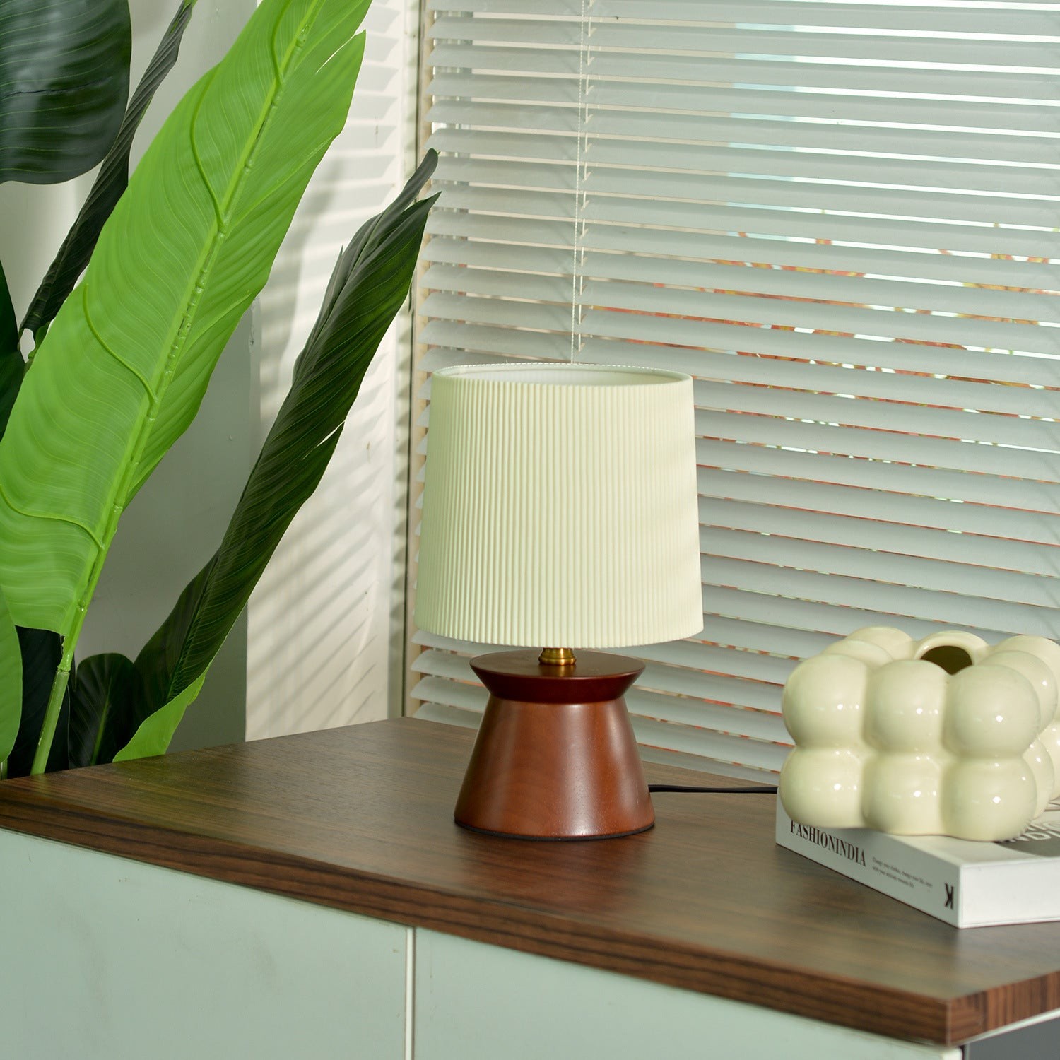 Retro massief houten gestreepte tafellamp HL1248