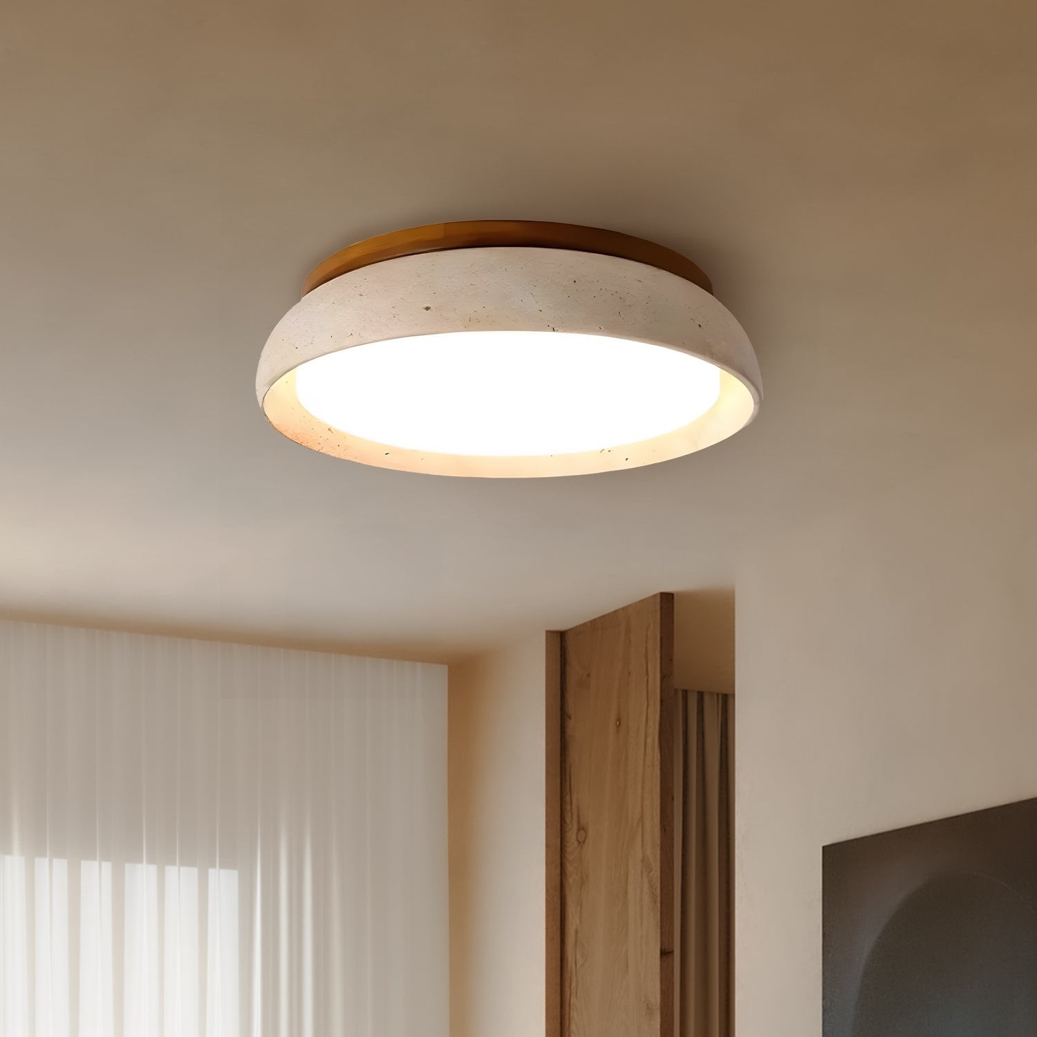 Ronde Travertijn Plafondlamp - Moderne Houten Lamp voor Eetkamer HL1297