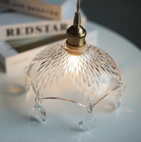 Vintage helder geribbeld glas paraplu hanglamp HL49