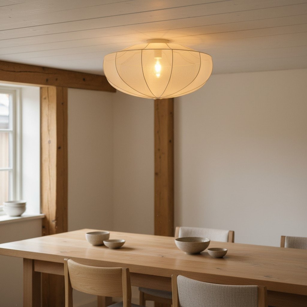 Lumifil plafondlamp met gedrapeerd gaas - Boho rustieke lamp met getextureerde kap voor woonkamer of slaapkamer HL1954