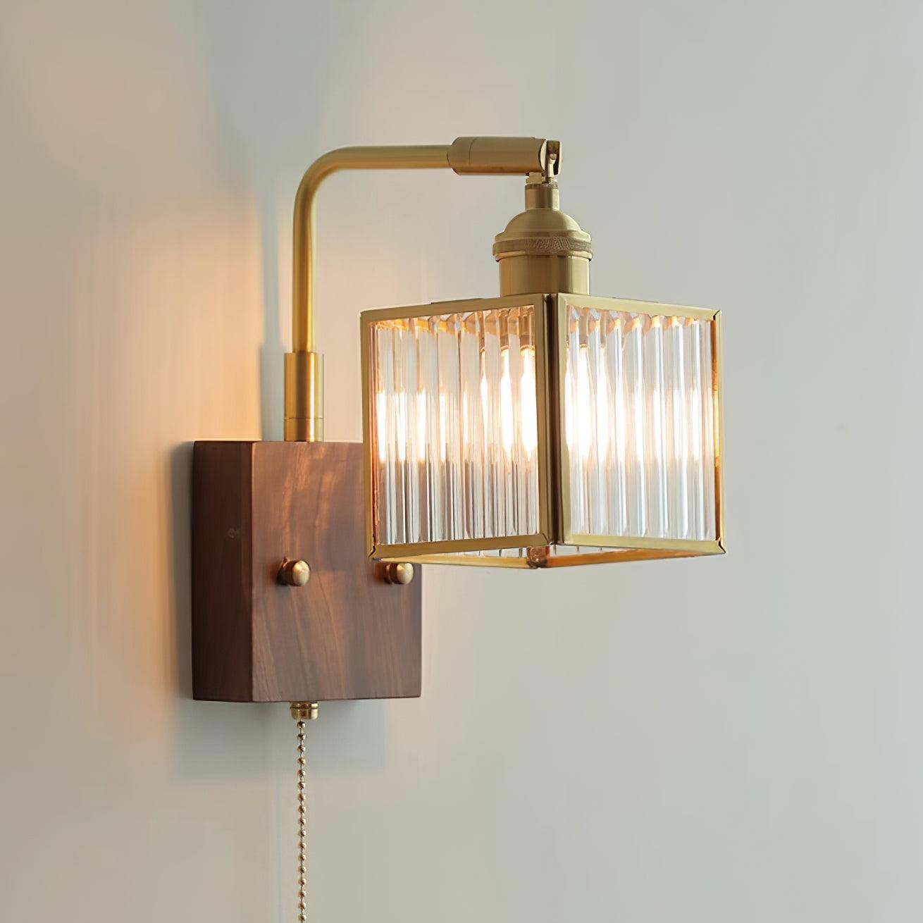 Vierkante glazen verstelbare houten wandlamp HL671