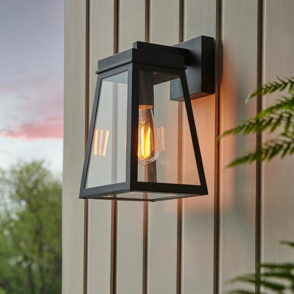 Trevanta helder glazen zwarte buitenlantaarn wandlamp - moderne buitenverlichting HL2104