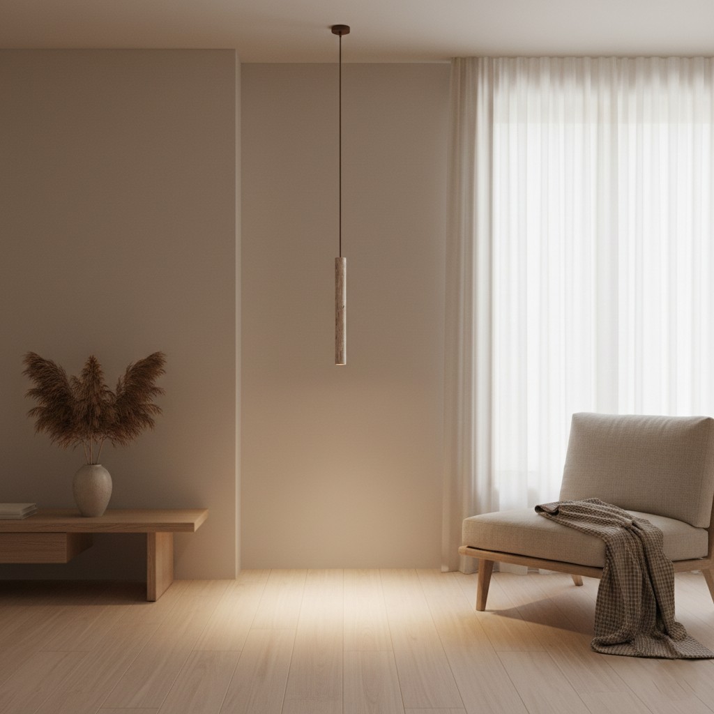 Moderne hanglamp HL3410 met marmeren travertin cilinder.