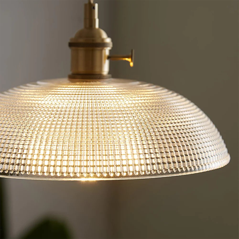 Vintage koperen geribbelde glazen hanglamp HL186