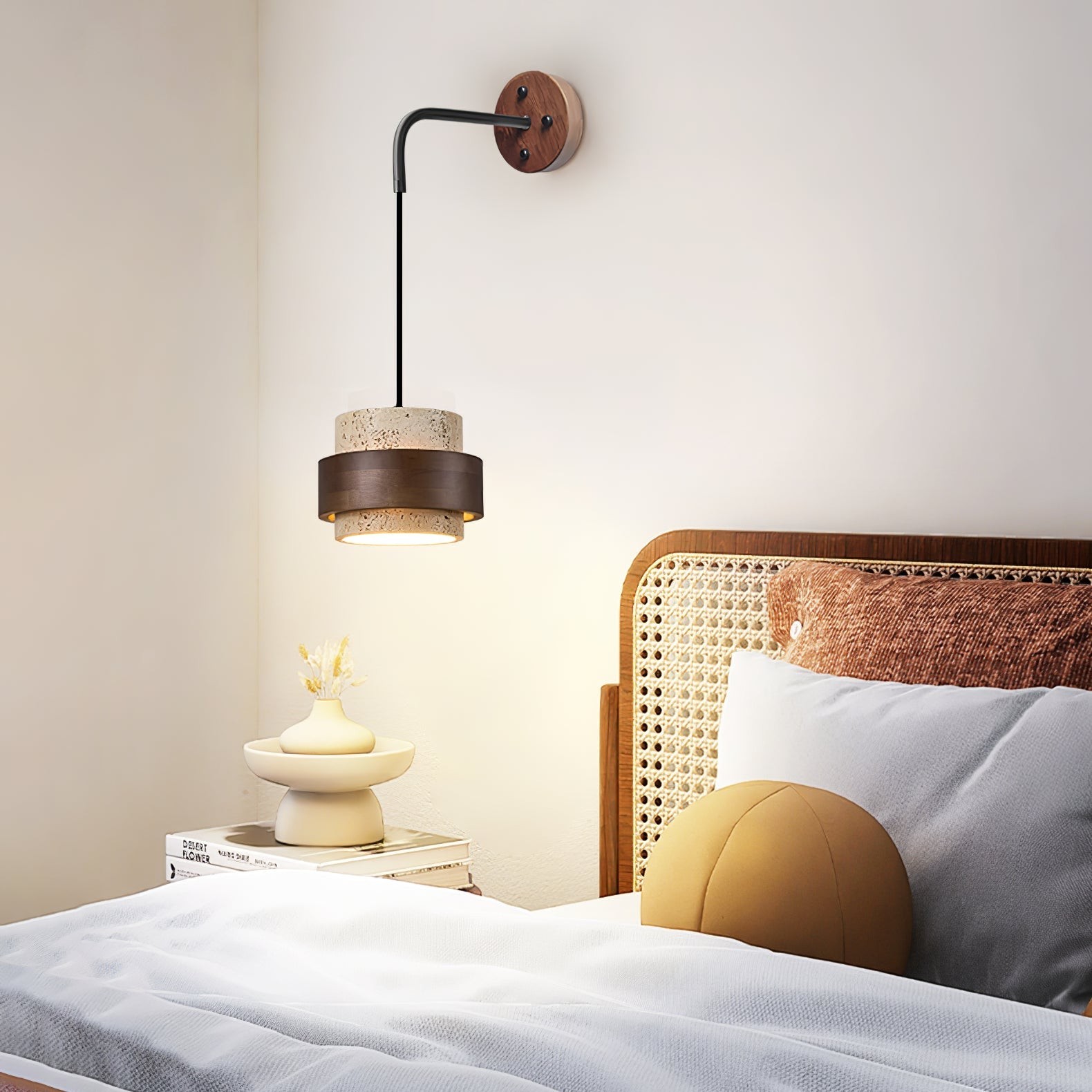 Stonova Travertine Emmer Houten Ring Wandlamp HL1114