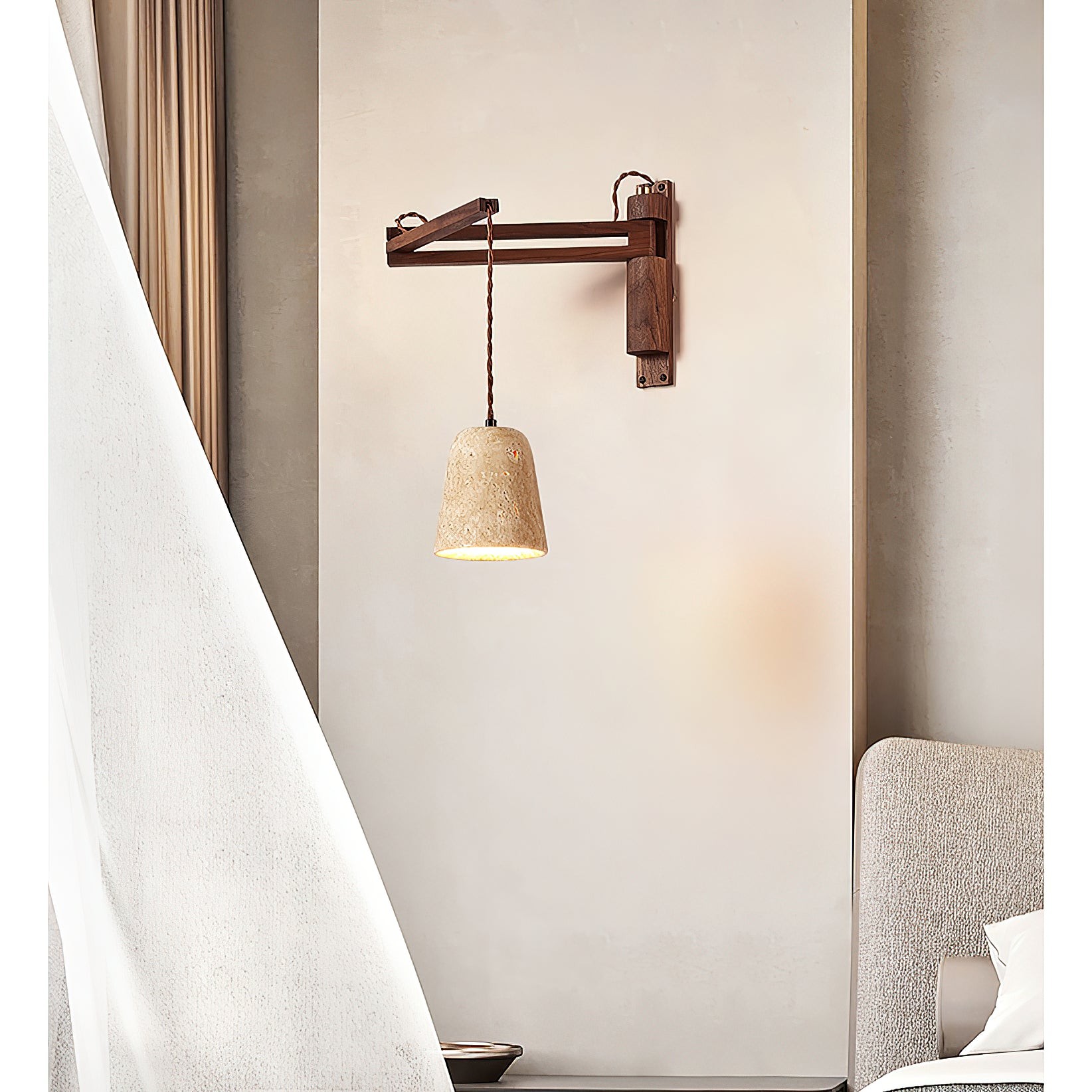 Tia Travertin Wandlamp met zwenkarm en stekker HL3238