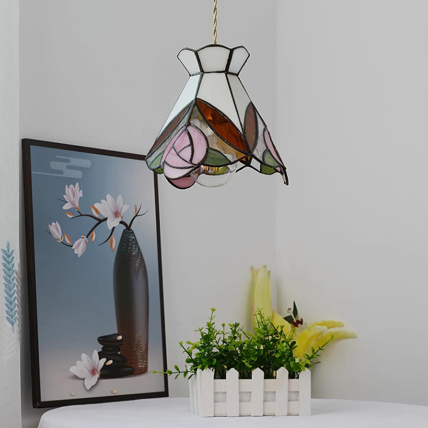 Franse Retro Rozen Glas-in-lood Hanglamp HL908