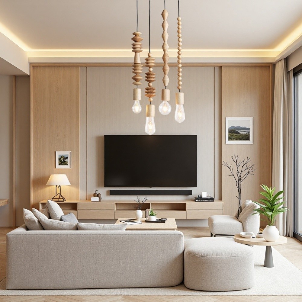 Hanglamp met Houten Kralen - Retro Snoerlamp voor Woonkamer HL1063