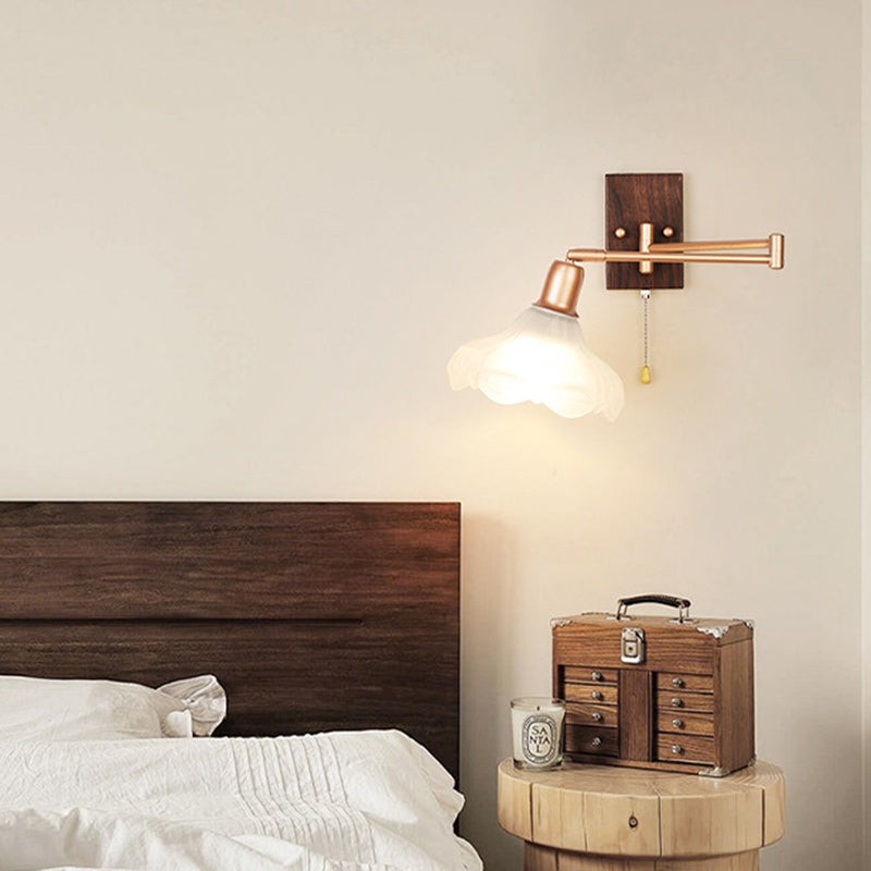 Franse ijzeren glazen bloemenwandlamp met zwenkarm en rits HL1087