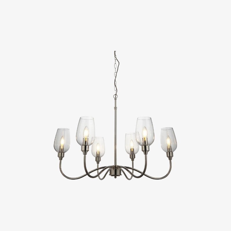 Clarione Art Deco lineaire kroonluchter met 6 lampen en geblazen glazen kappen voor de keuken HL2125
