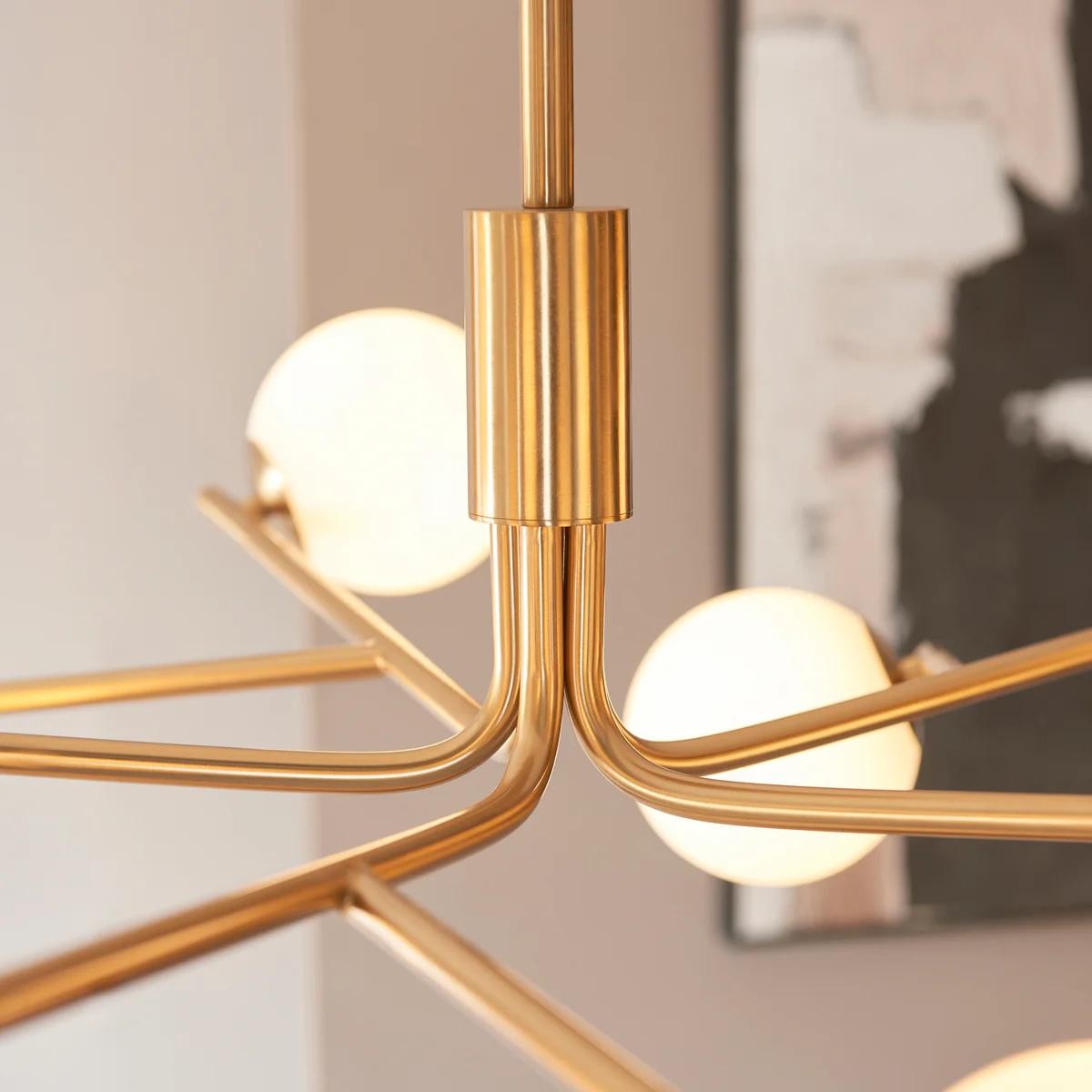 Tivara Mid-Century Modern 10-lichts hanglamp - Kroonluchter met bolvormige kappen voor hoge plafonds HL2058