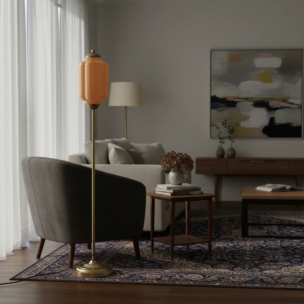 Eloise Vloerlamp van getextureerd glas in pompoenvorm - Organisch artistiek ontwerp en retrostijl voor de woonkamer HL2510