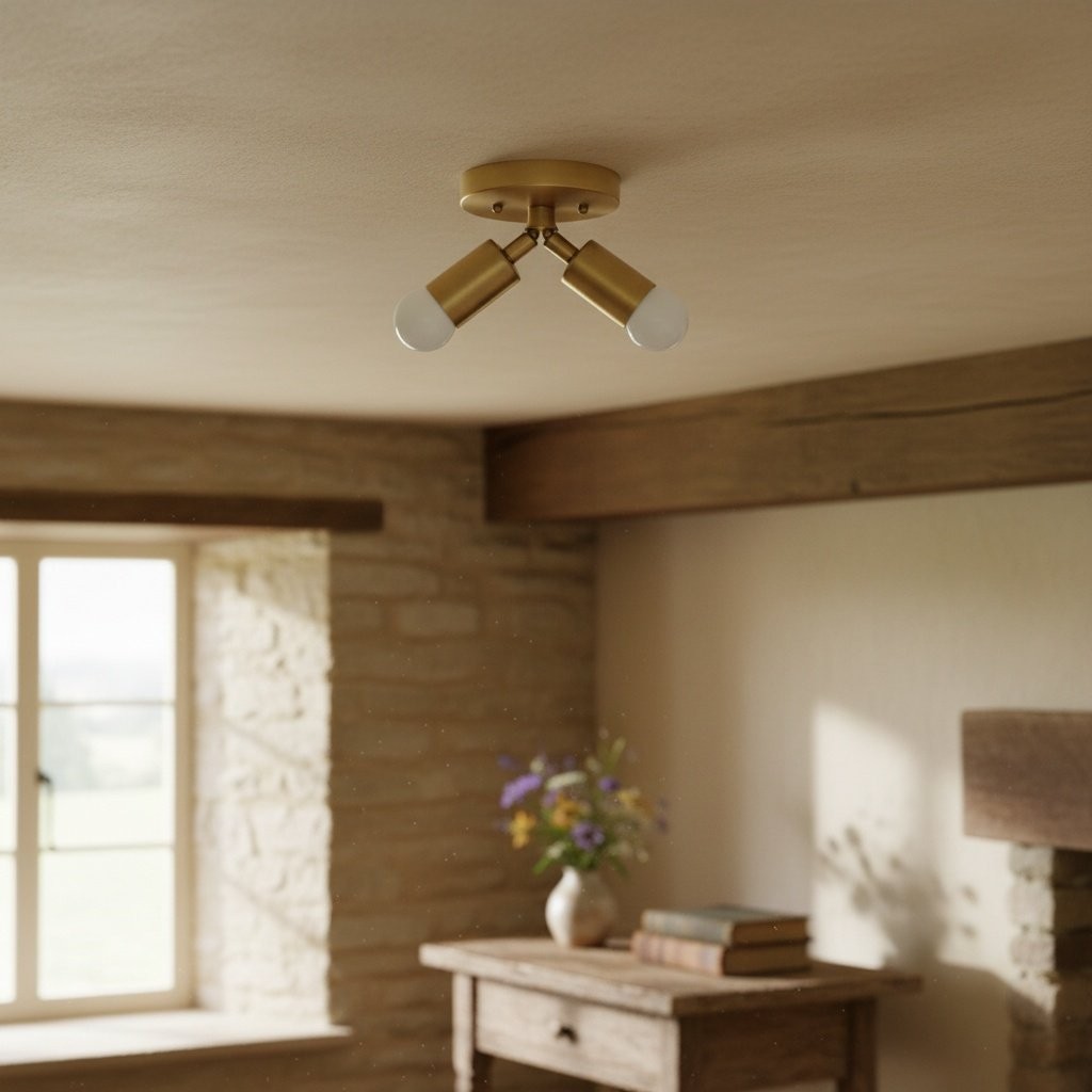 Mobilux Line Moderne messing plafondlamp - Minimalistische gouden plafondlamp voor slaapkamer HL1690