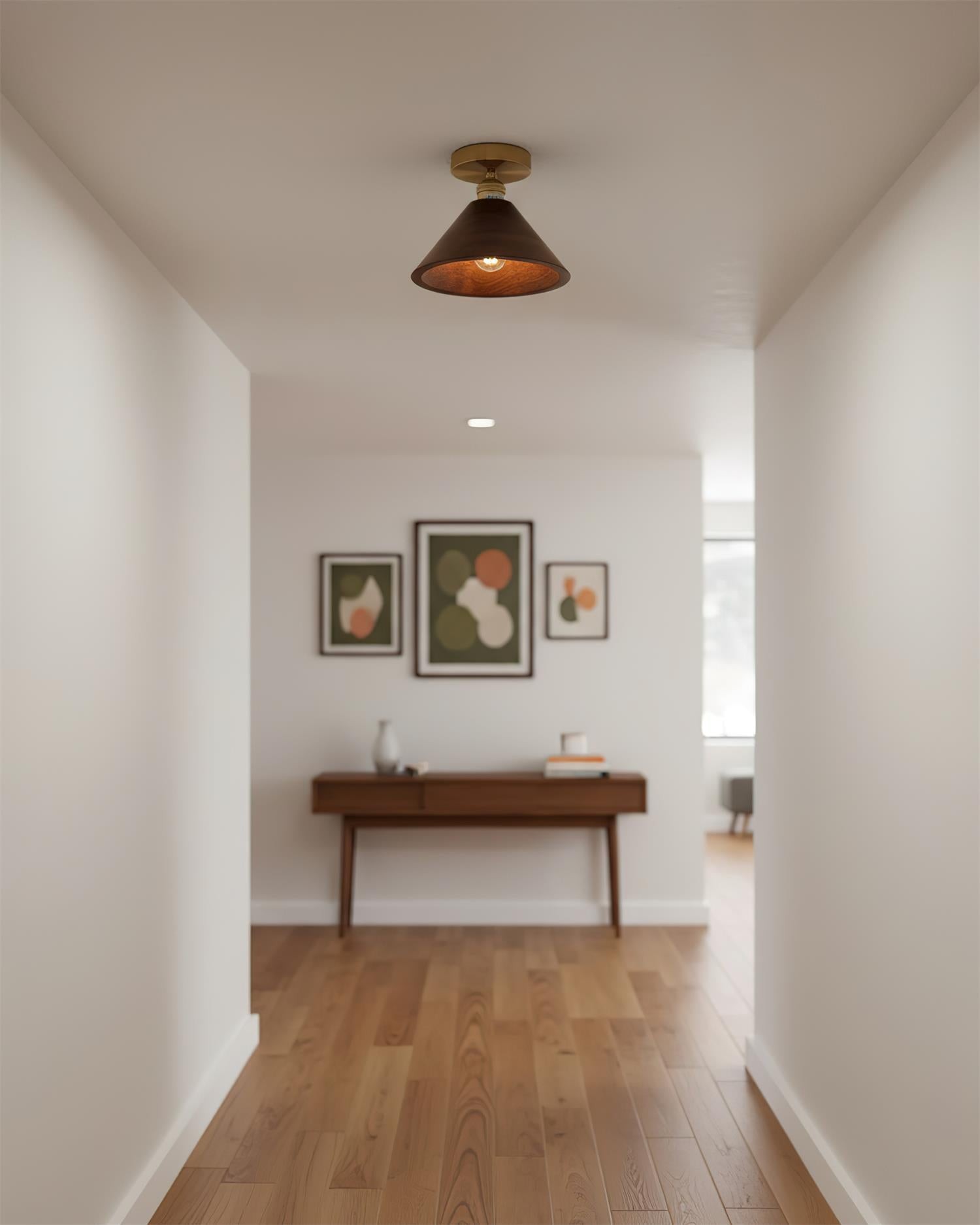 Plafondlamp met kraag van hout HL2788