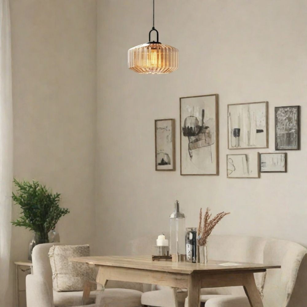 Hanglamp Met Geribbelde Glazen Pot - Modern Keukeneilandgebruik HL1043